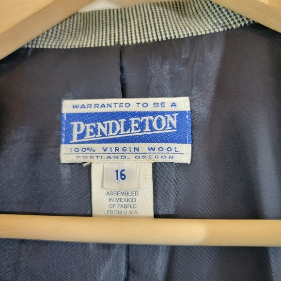 VTG Pendleton Gray Houndstooth 100% Wool Single Breasted Blazer 16 Office Siren - Picture 9 of 11